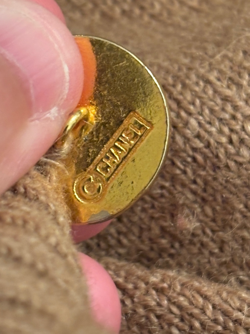 CHANEL 80s Vintage Camel Hair Cardigan | Made in Scotland | Gold Button | Size M - Picture 7 of 16